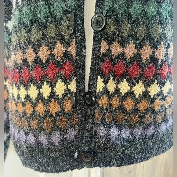 90s Vintage Eclectic Grandpa Coastal Grandma preppy Earthy Fair Isle Cardigan Lg - Picture 9 of 11